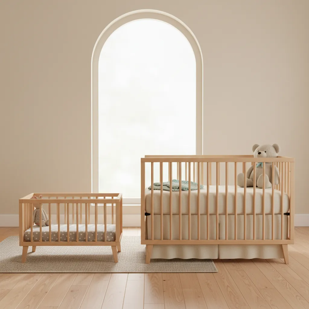 comparison of mini crib and standard crib sizes in a nursery