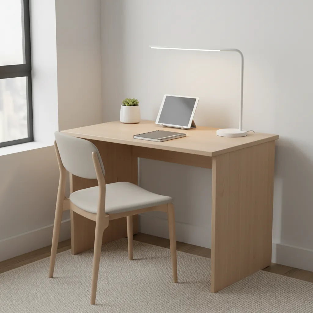 Small portable mini desk lamp used on a compact workspace