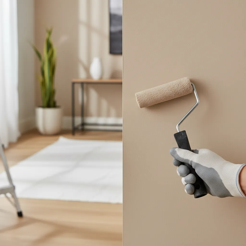 Mini paint roller used for narrow interior wall sections