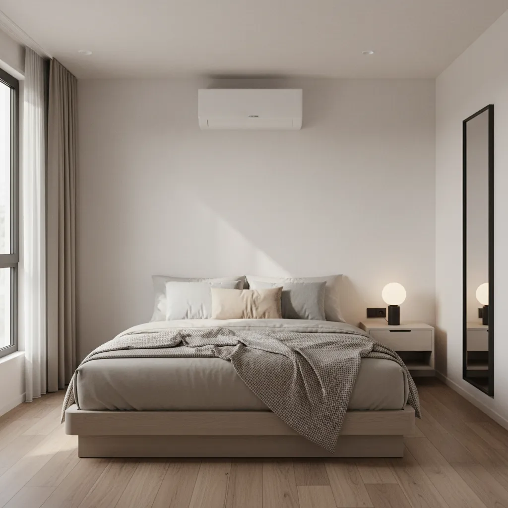 mini split air conditioner cooling a bedroom inside a manufactured home