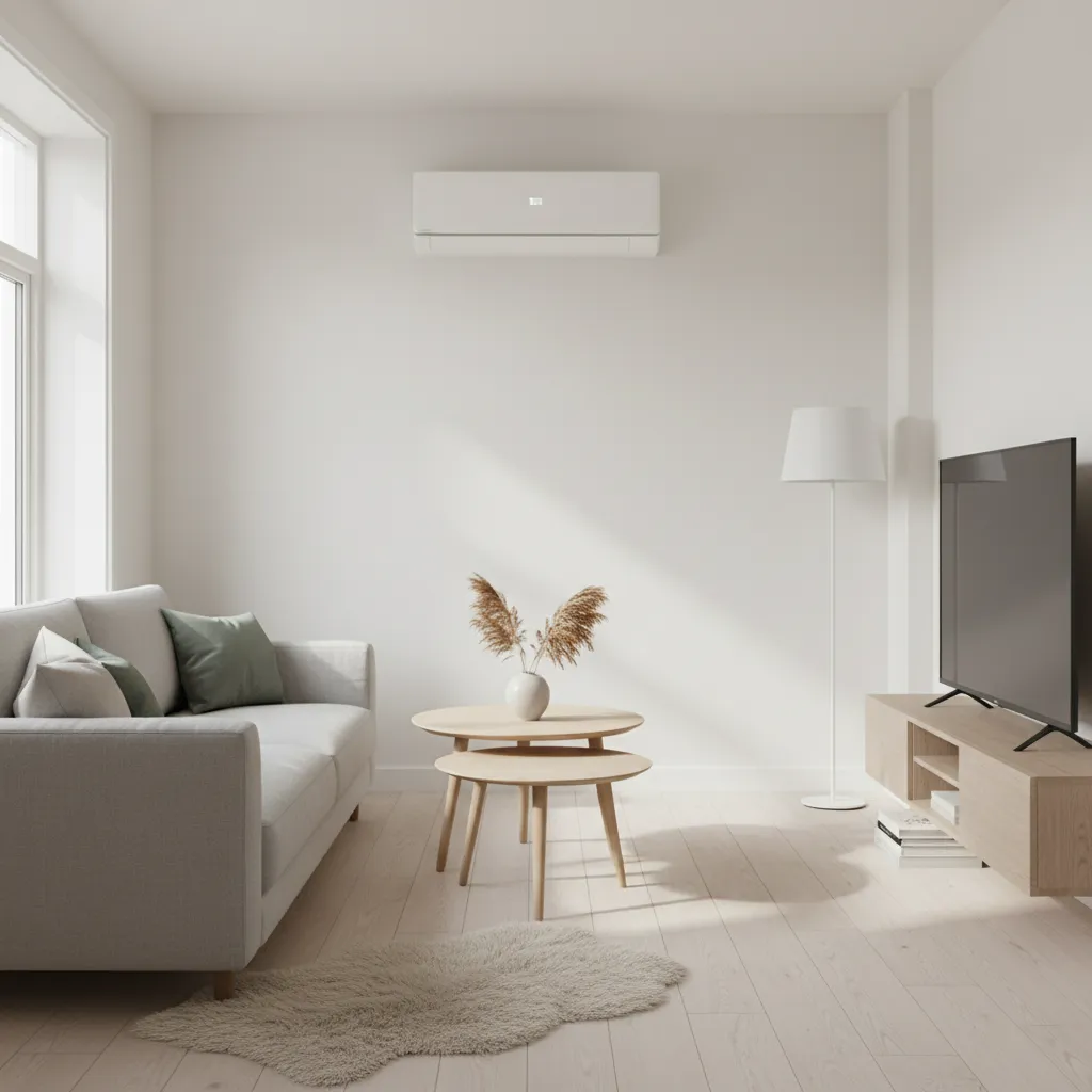 ductless mini split air conditioner cooling a compact apartment living room