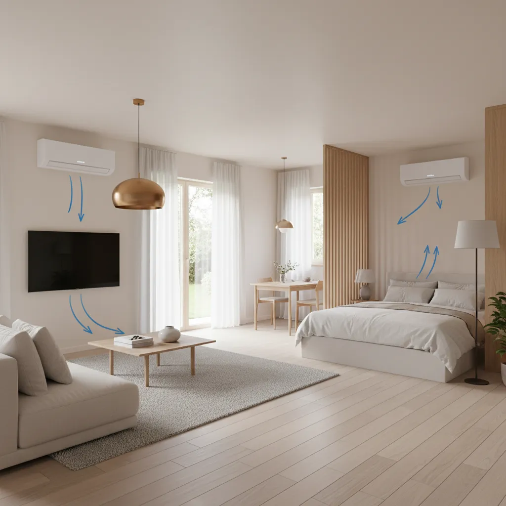 Multi zone mini split cooling living room and bedroom in small home