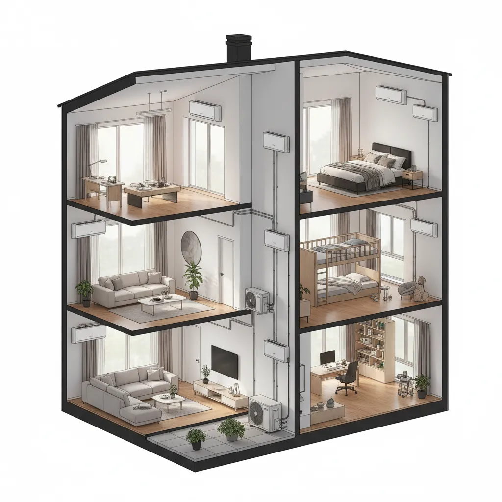 Home diagram showing zoned cooling with multiple mini split units
