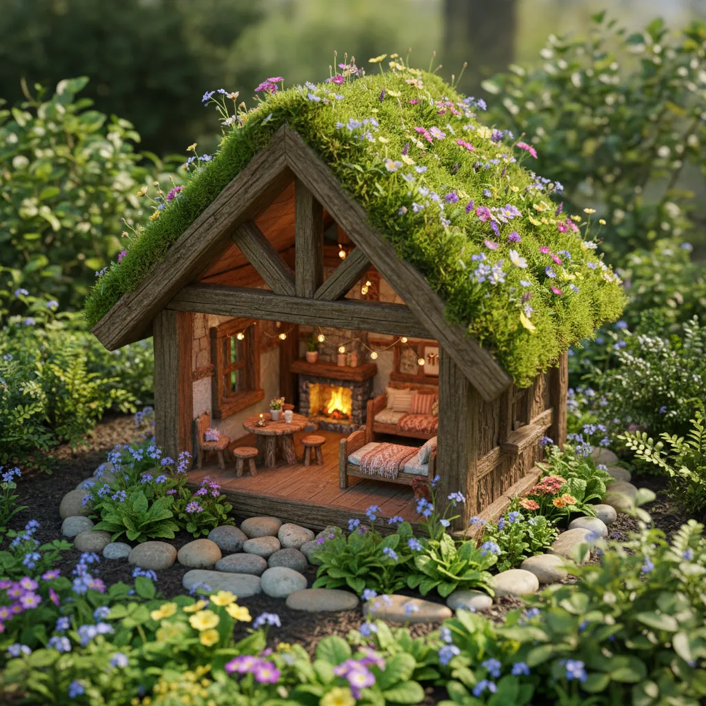 handmade DIY gnome house placed in a garden fairy landscape