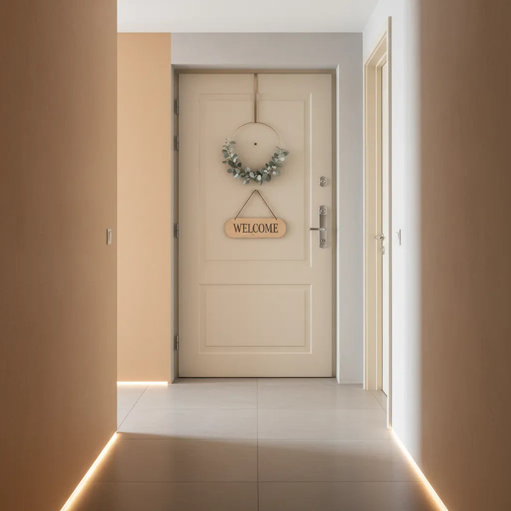 Minimalist apartment hallway door decor