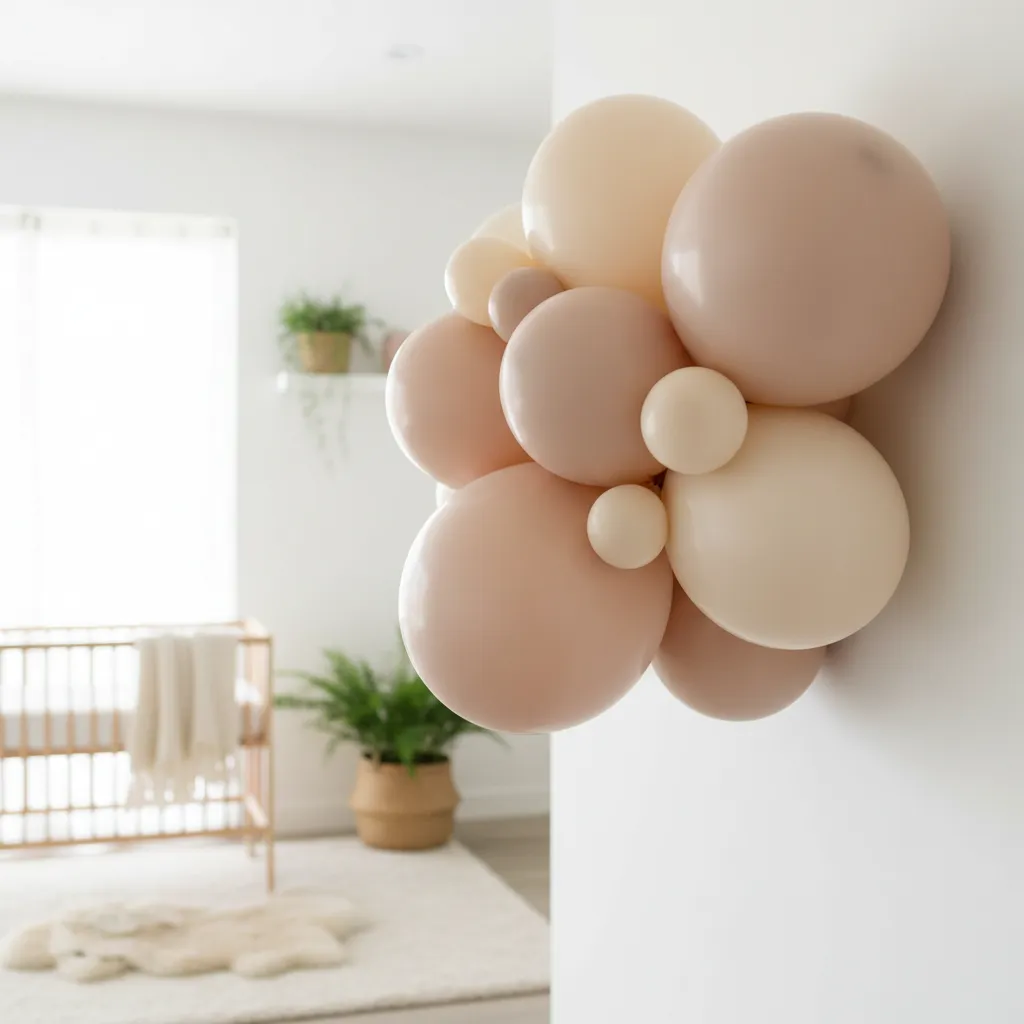small neutral balloon cluster for newborn welcome decoration