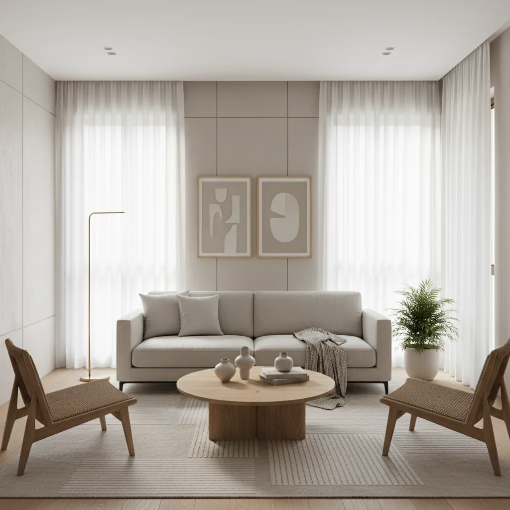 Salón equilibrado con pocos muebles bien proporcionados