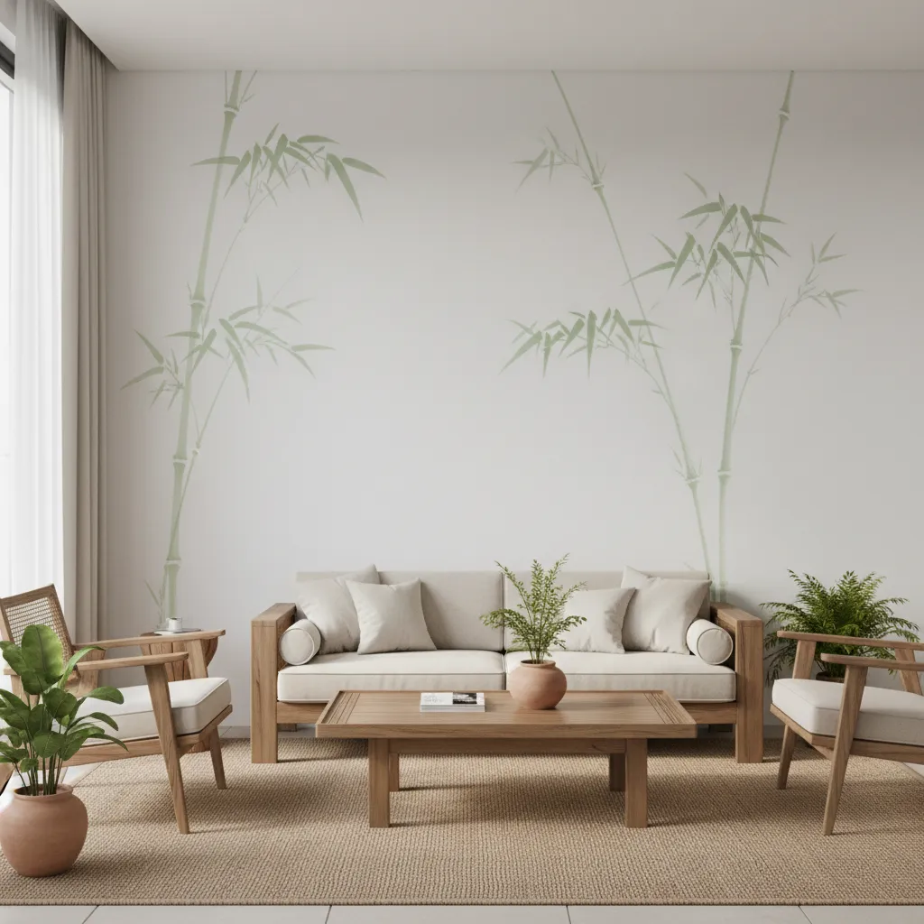 Minimal bamboo wall painting with lots of negative space