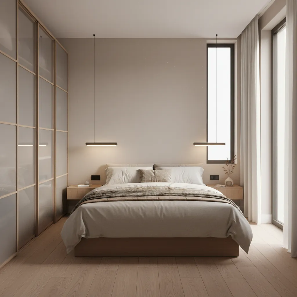 minimalist bedroom design in a compact 2 bhk apartment