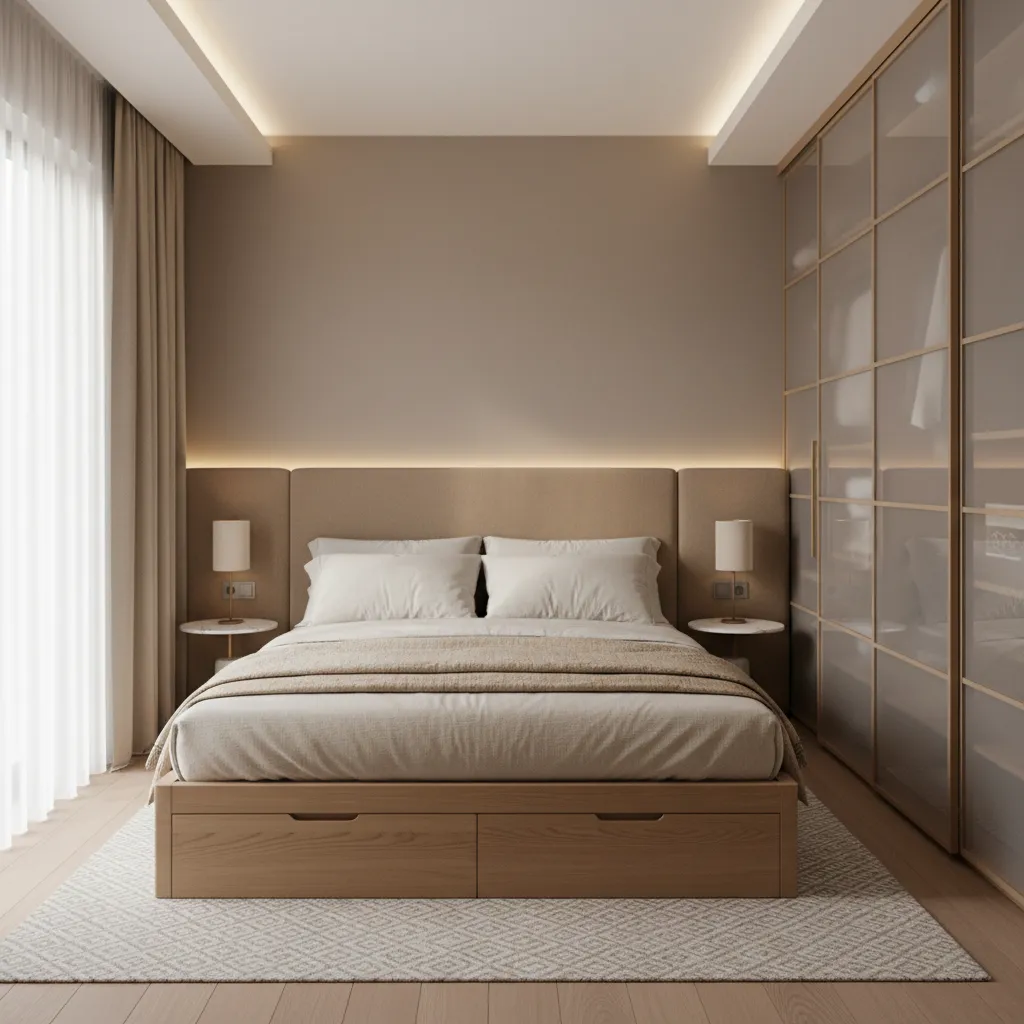 Minimalist bedroom design in a small 2 BHK apartment