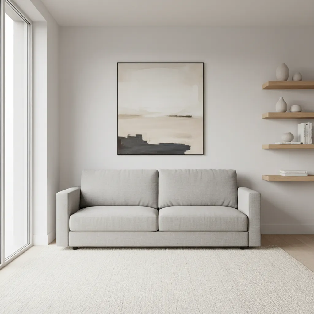 Minimalist small living room with reduced decor and clean visual layout