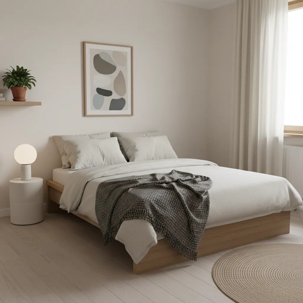 minimal decorated small bedroom showing reduced clutter and open feeling