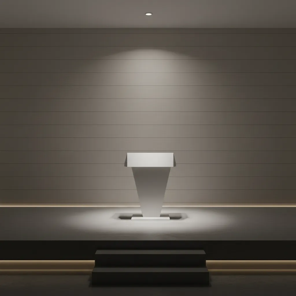 simple event stage with neutral backdrop and podium