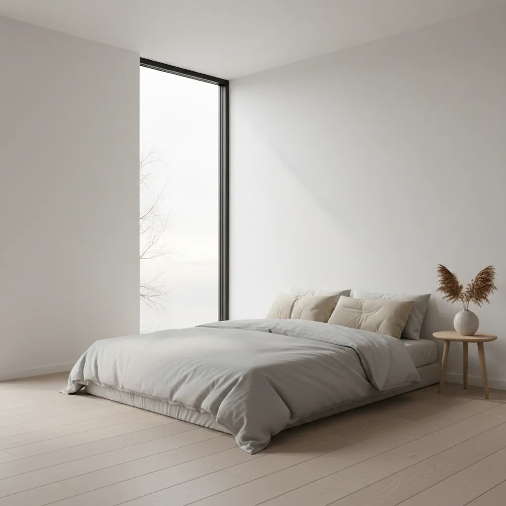 simple bedroom with mattress on floor near window showing minimalist design