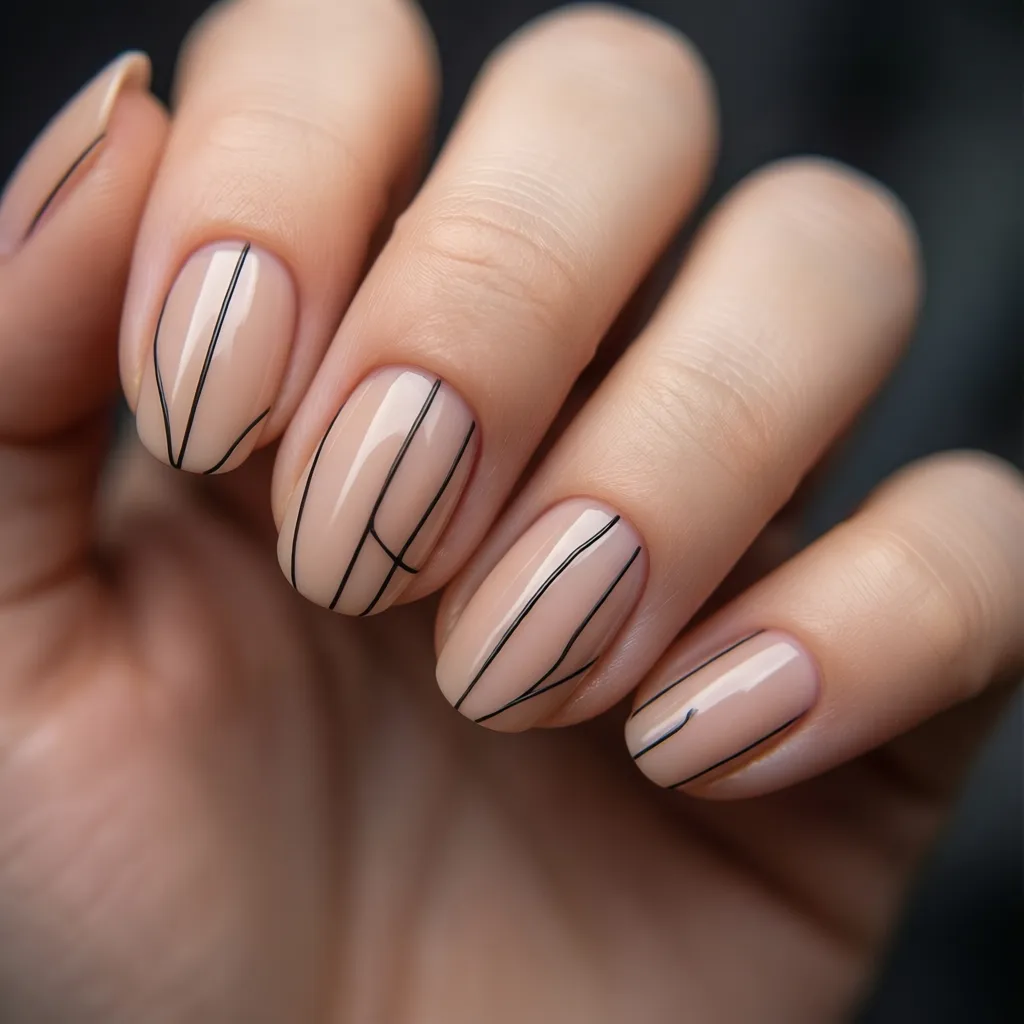 Uñas con líneas finas minimalistas