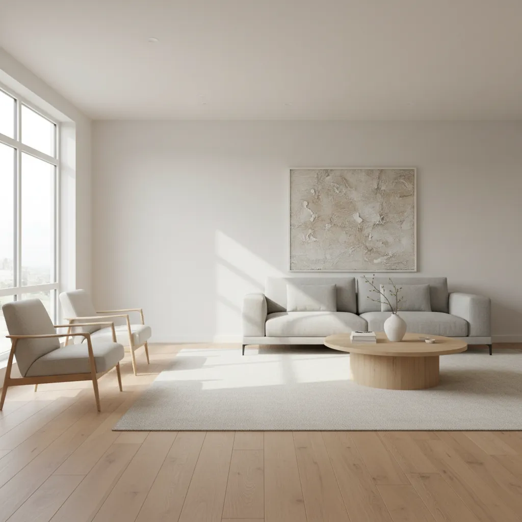 Simple living room layout with clear walking paths and balanced furniture spacing