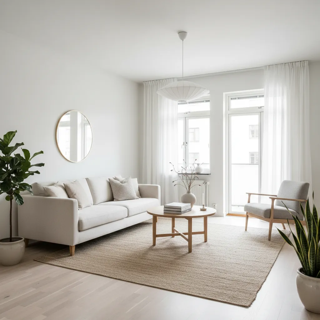 Apartamento pequeño decorado en estilo nórdico con distribución abierta