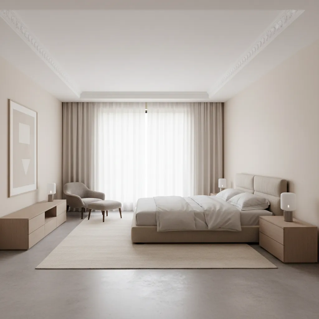 modern bedroom with simple POP border ceiling design