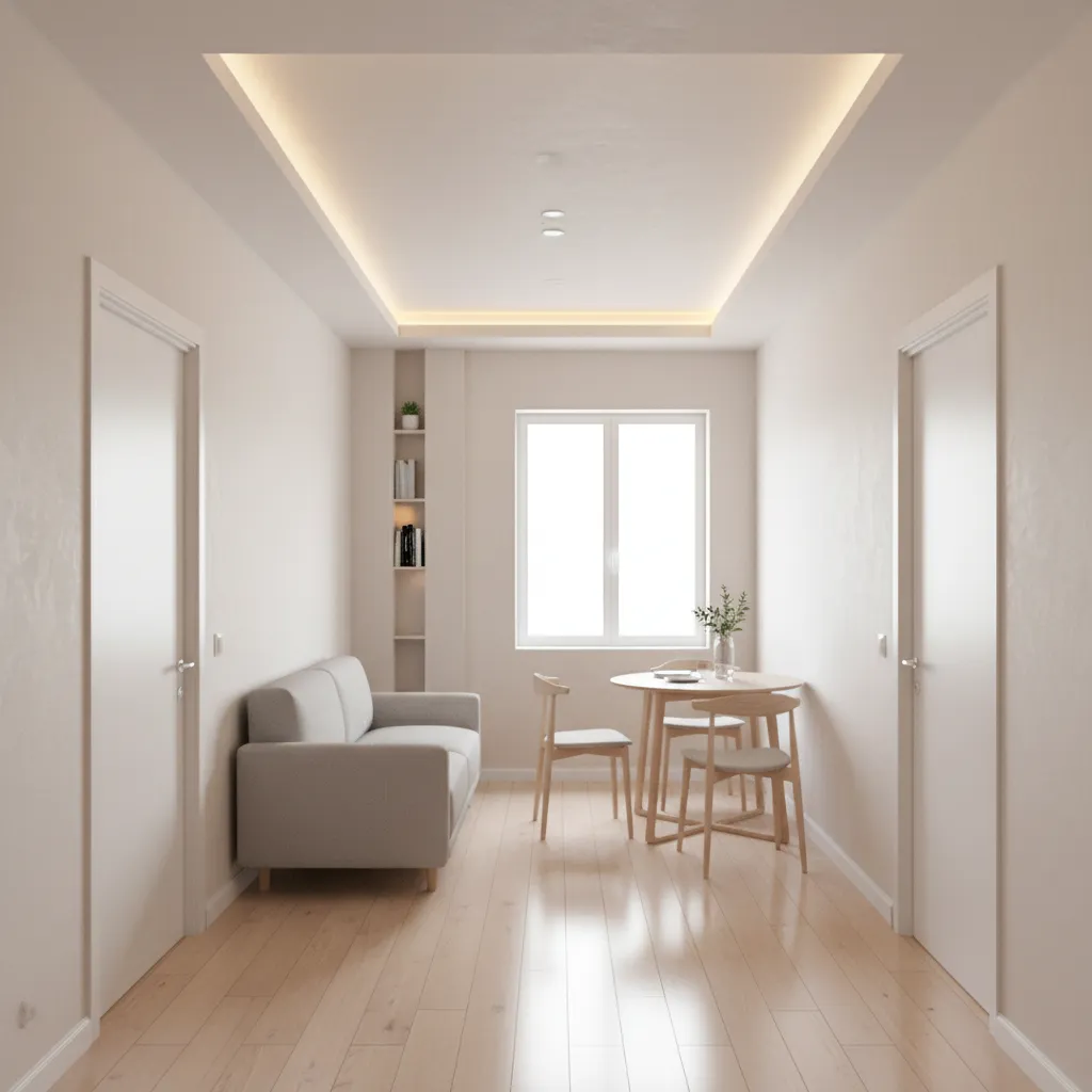 Minimal POP ceiling design for small hall and dining space