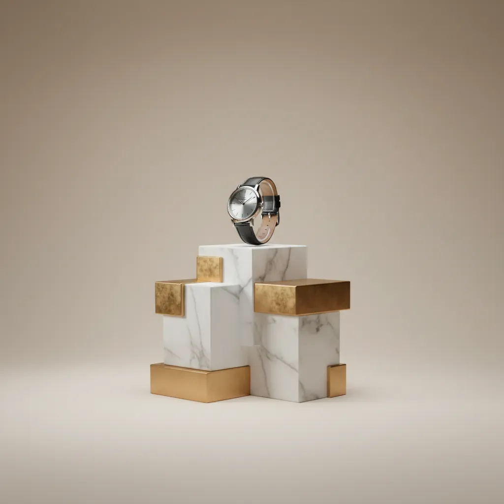 Luxury style minimal product render with pedestal and soft shadows