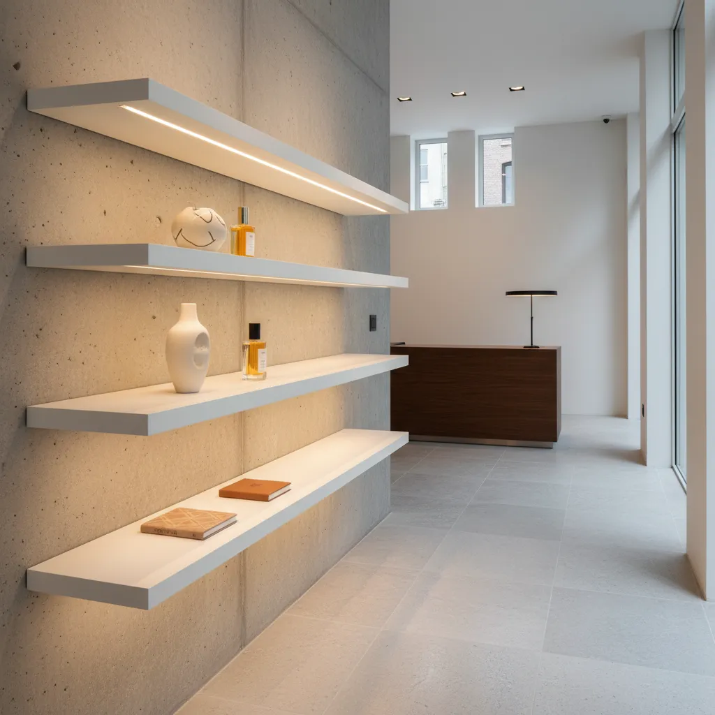 Exhibición minimalista de productos en tienda moderna