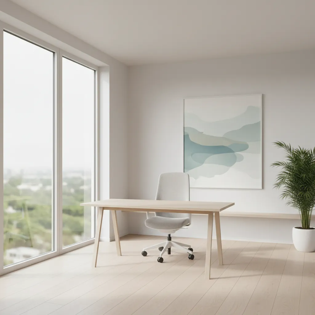 Minimalist small office with open floor space