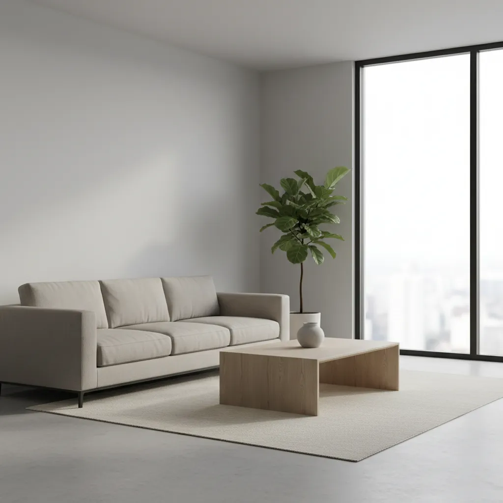 minimal living room staging with neutral decor for attracting home buyers