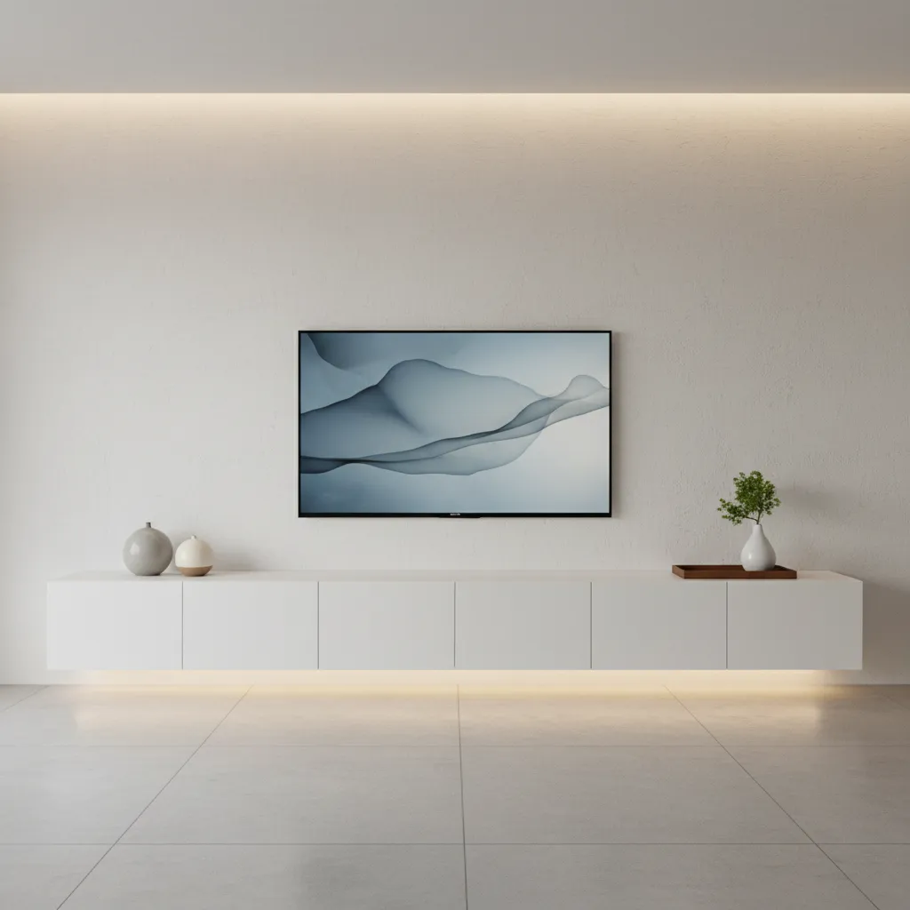 minimal tv cabinet with hidden storage in modern living room