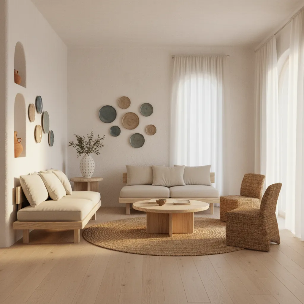 Interior minimalista con materiales mediterráneos
