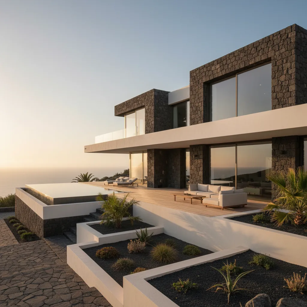 Casa minimalista con piedra volcánica típica de Gran Canaria
