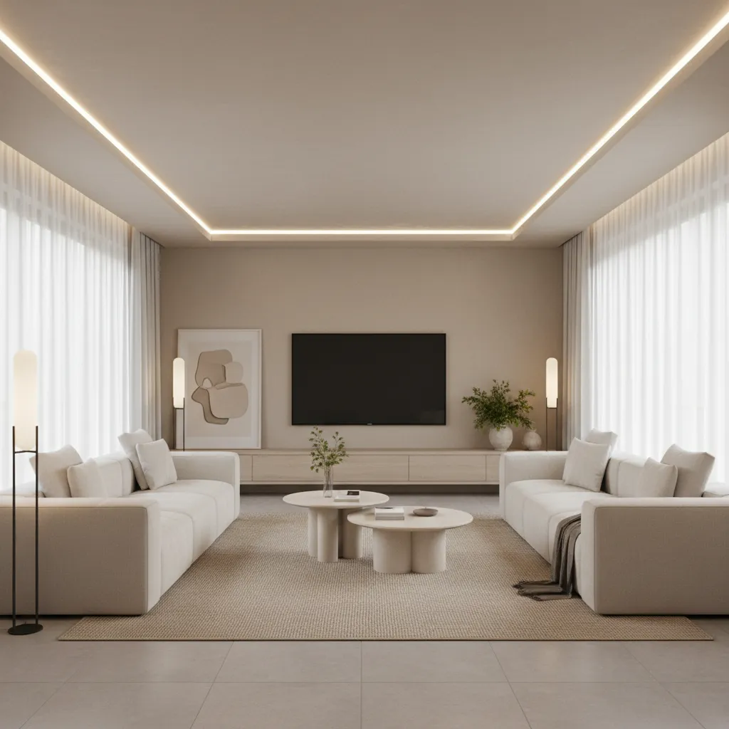 Salón minimalista con pocos muebles y líneas limpias