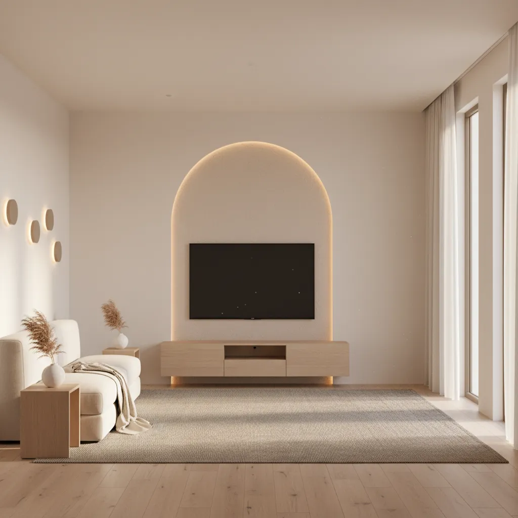 Minimalist arch wall sticker framing living room sofa