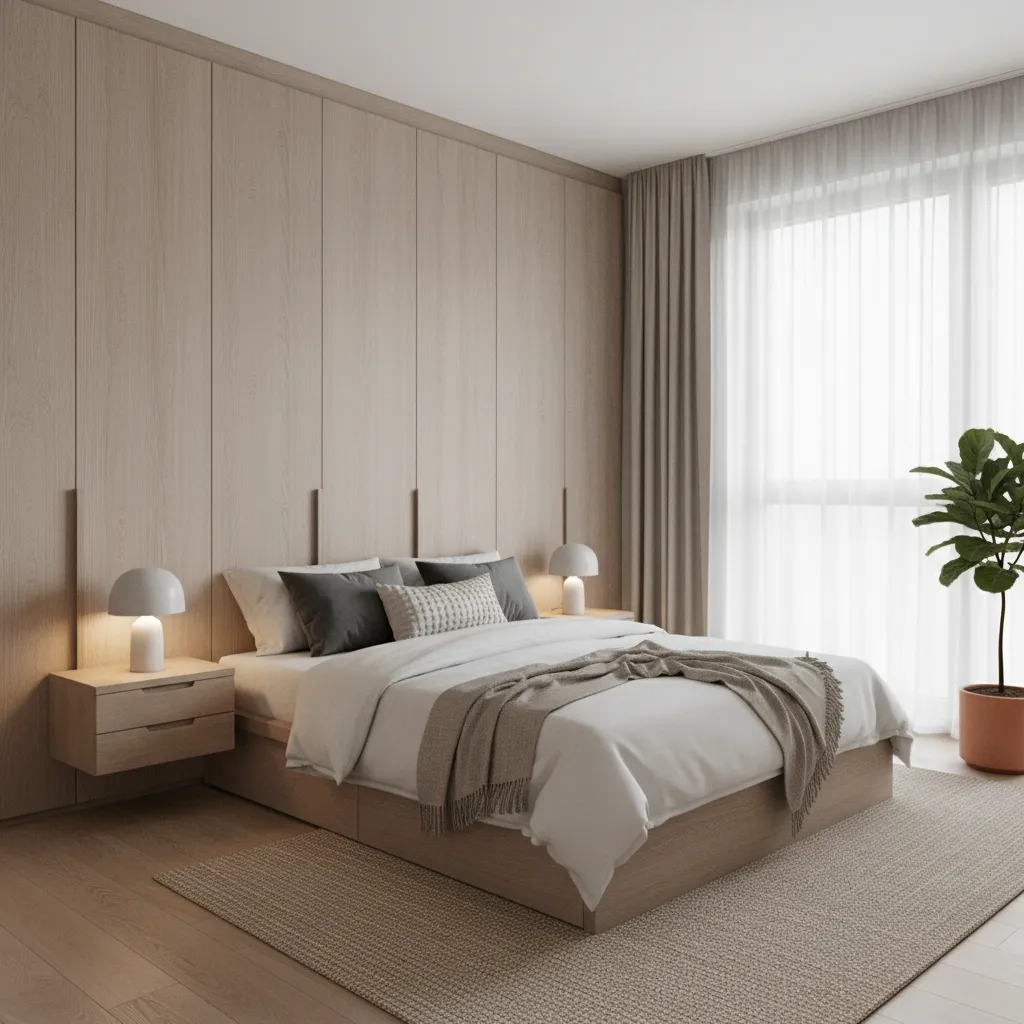 Dormitorio minimalista ideal para casas de tamaño medio