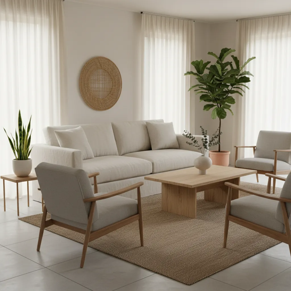 Salón minimalista elegante con pocos muebles bien elegidos