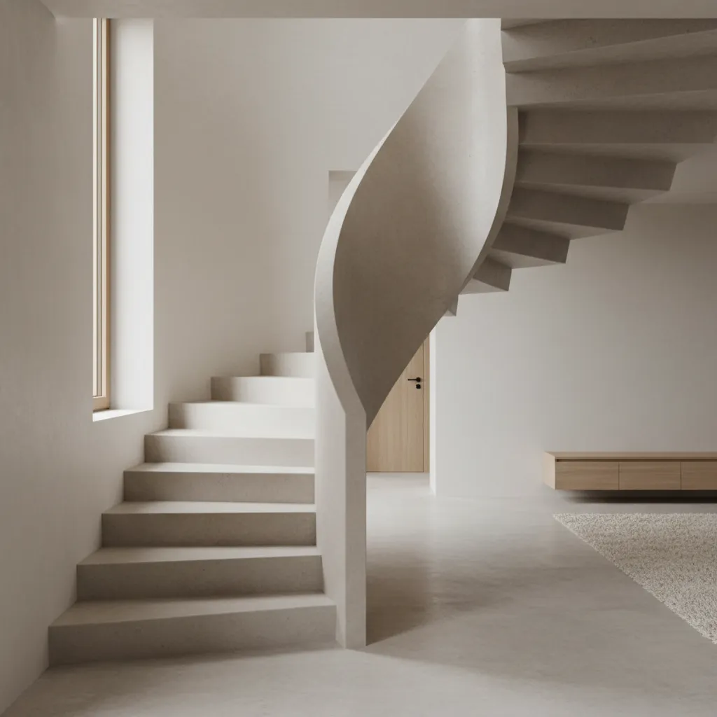 Escalera de microcemento en interior minimalista moderno