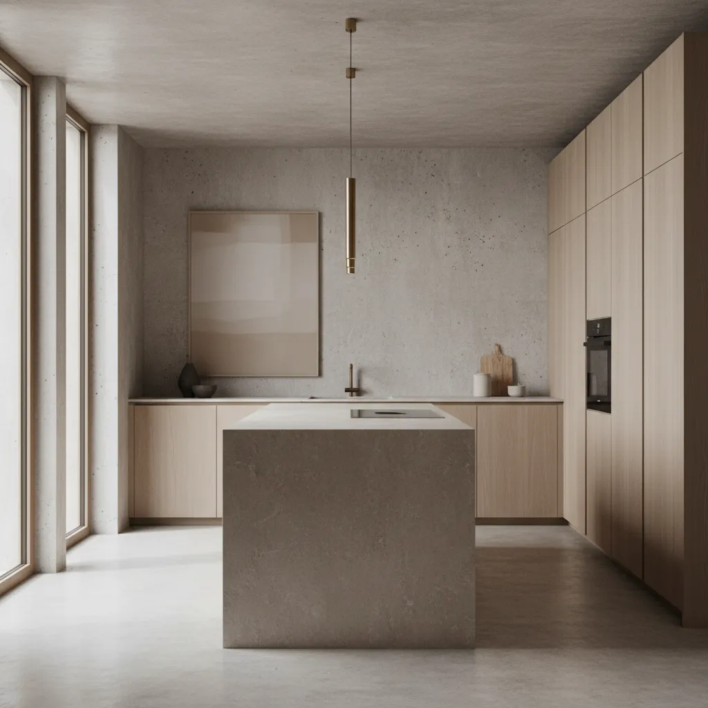 Cocina minimalista de diseño con isla central