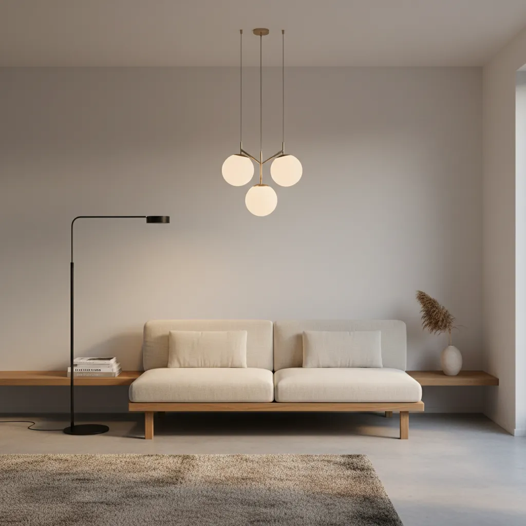Minimalist pendant and floor lamps in a Dutch style interior
