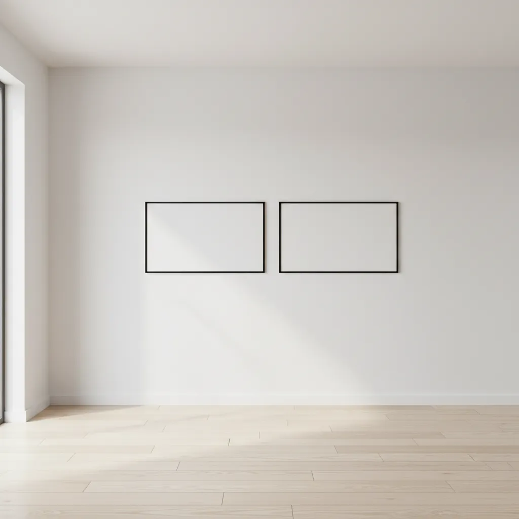 Minimalist interior wall with simple empty black frames