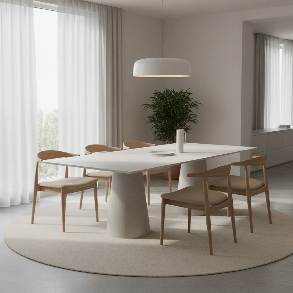 Minimalist extendable dining table design with seamless surface