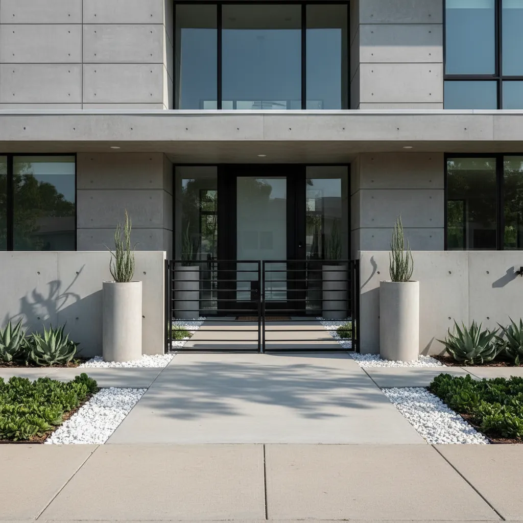 Entrada de casa moderna con reja metálica minimalista