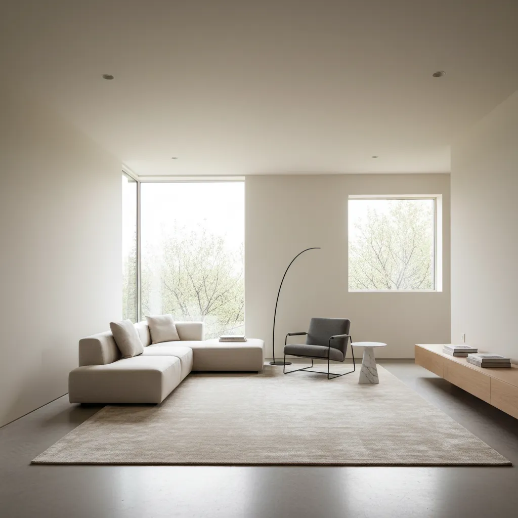 Distribución de muebles en salón minimalista moderno