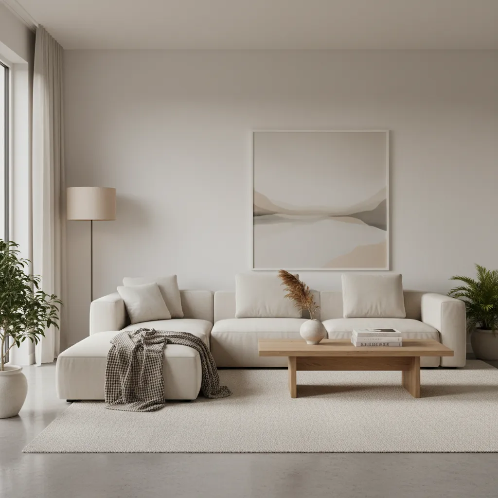 Interior minimalista con pocos muebles y colores neutros