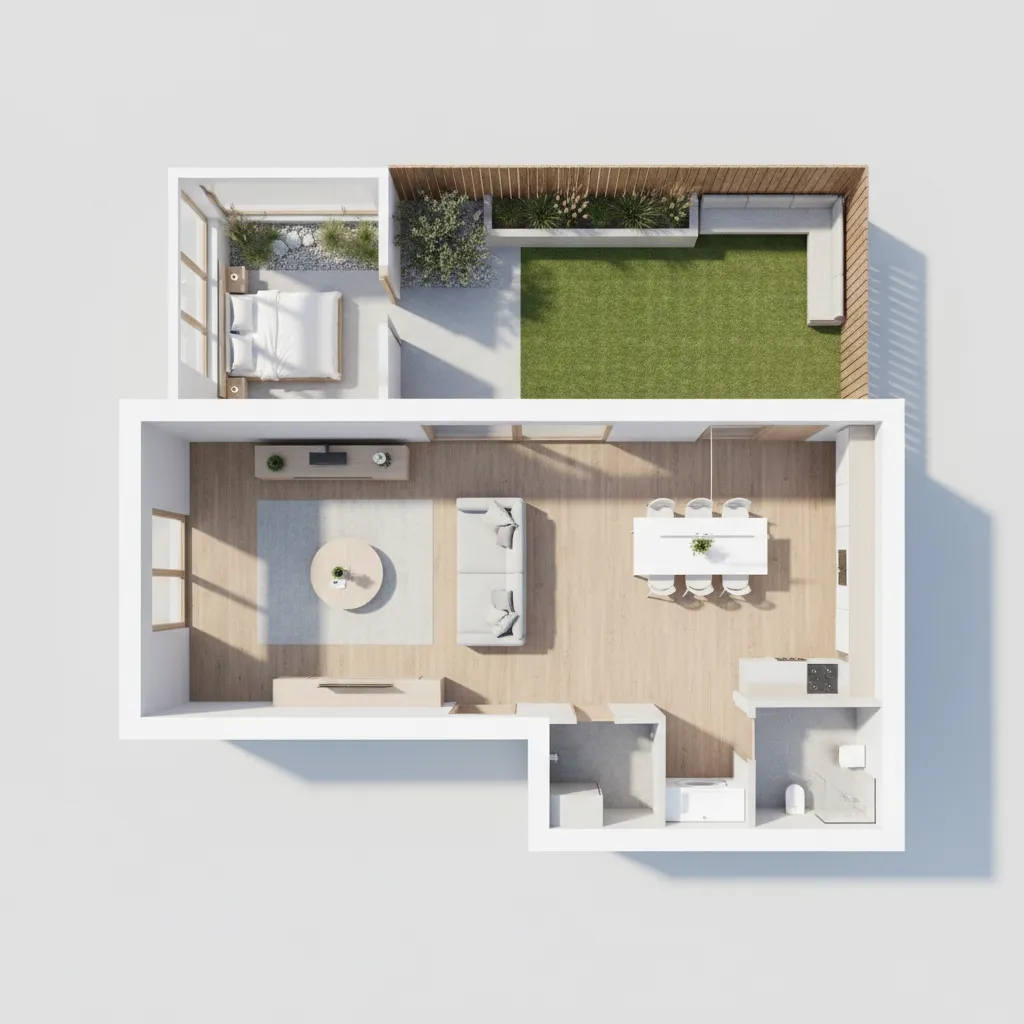 Contoh denah rumah minimalis dengan taman belakang