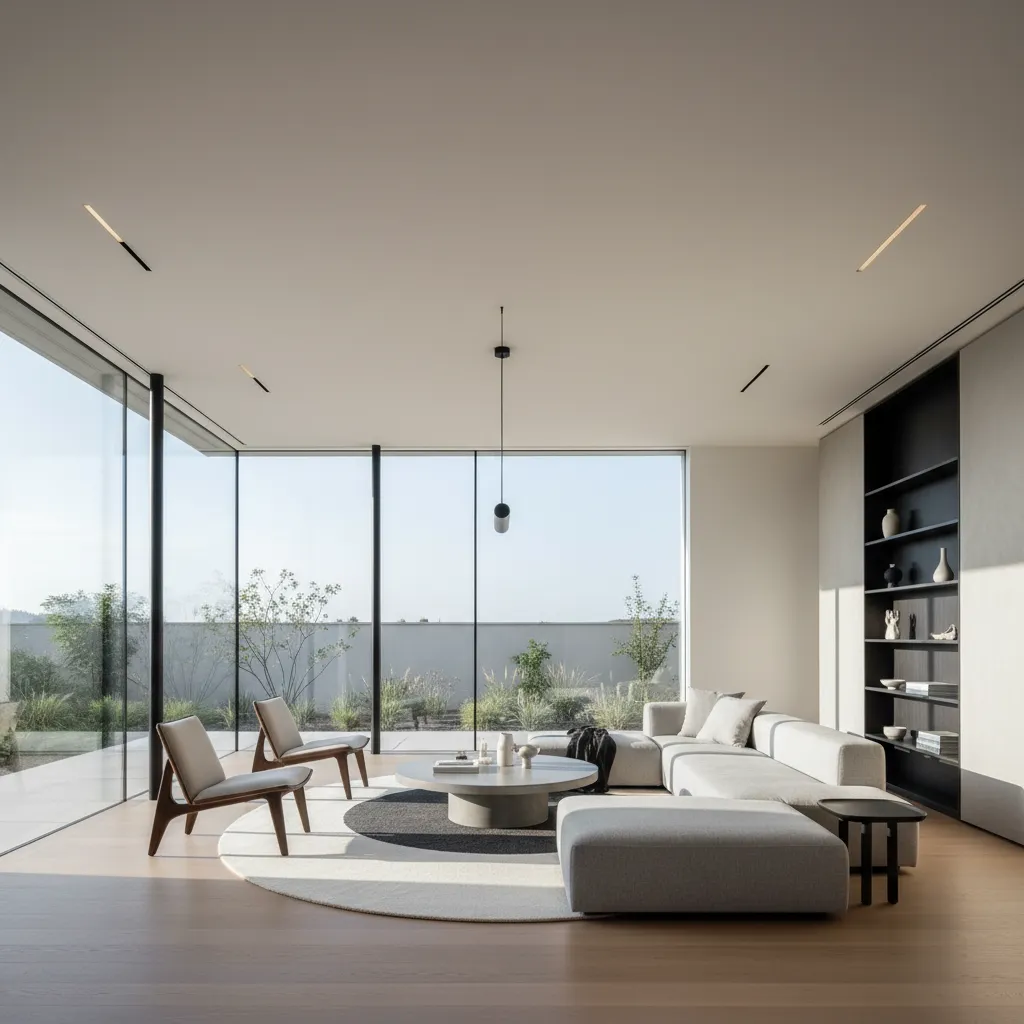 Casa minimalista con grandes ventanales y abundante luz natural