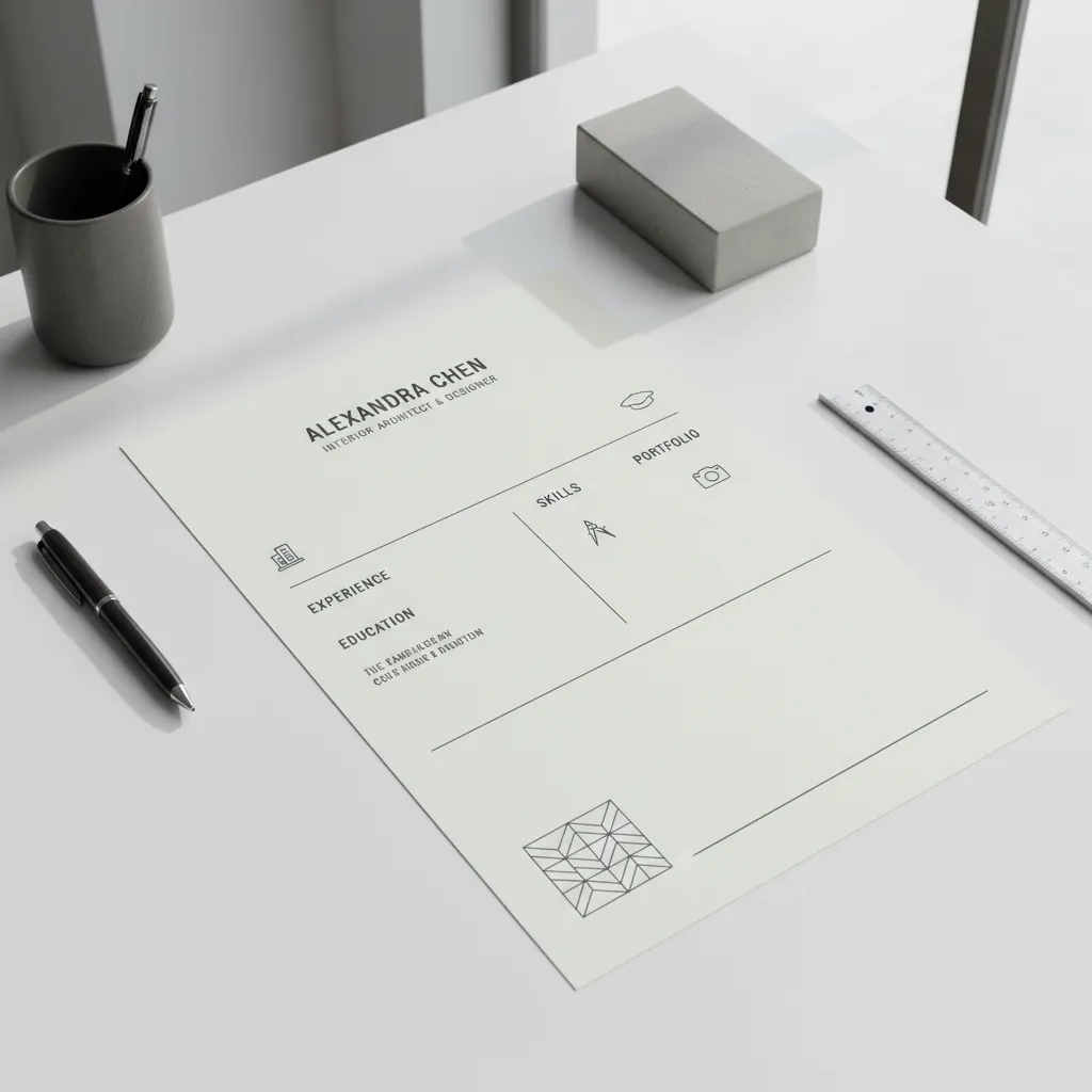 Curriculum minimalista para diseñador de interiores