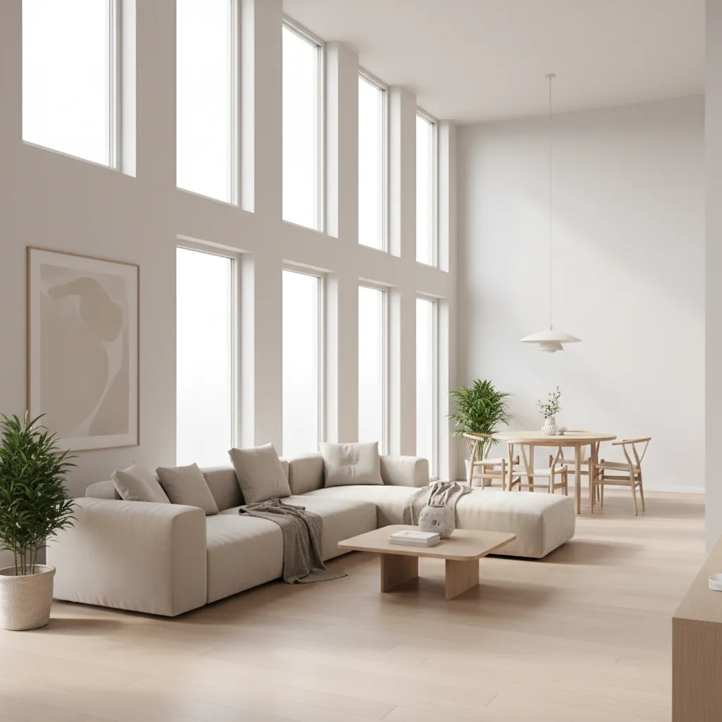 modern minimalist living room with neutral palette and clean lines