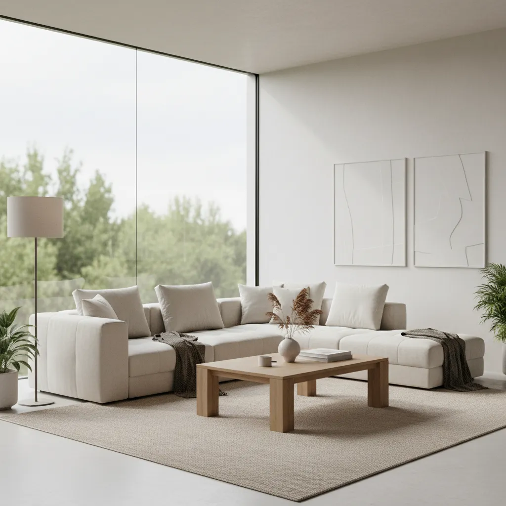 Salón moderno minimalista con diseño equilibrado y buena iluminación