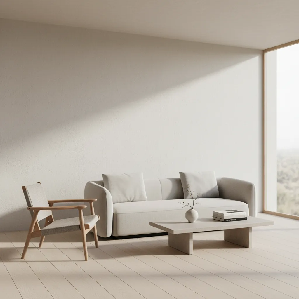 Salón minimalista con pocos muebles y diseño elegante