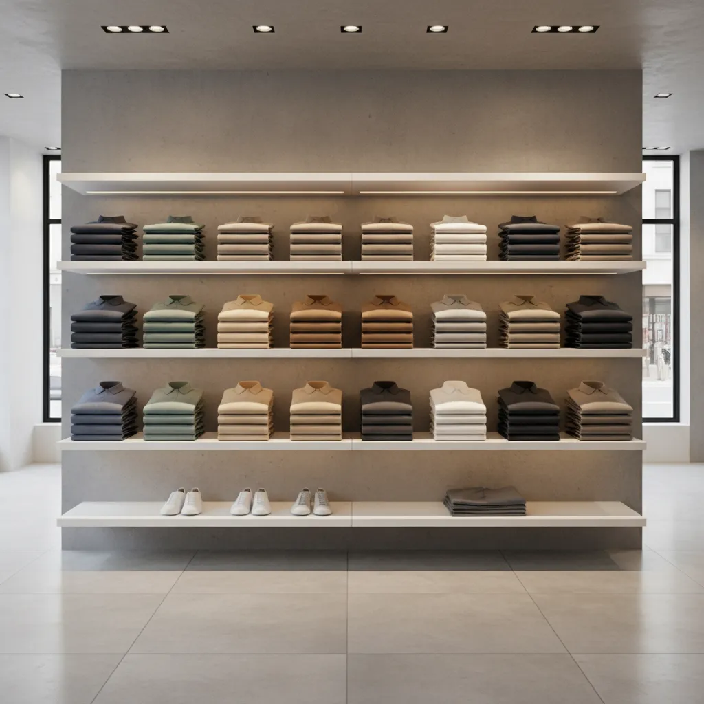 Minimalist display wall in modern men's clothing store
