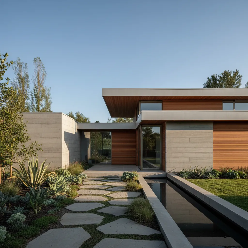 Casa moderna minimalista con líneas simples y materiales naturales